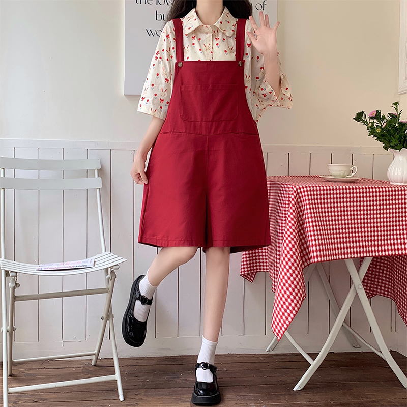 Women's Loose Overalls Set with Printed Shirt 2023 Summer Two-Piece