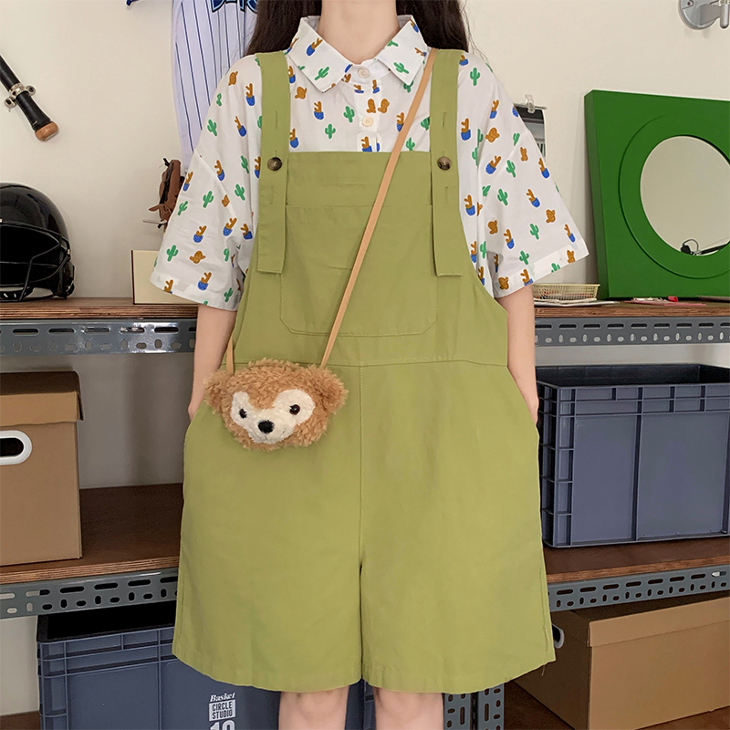 Japanese Retro Overall Shorts Set Summer New Academy Style Age-Reducing Loose Slimming Drawstring Overalls - Image 2