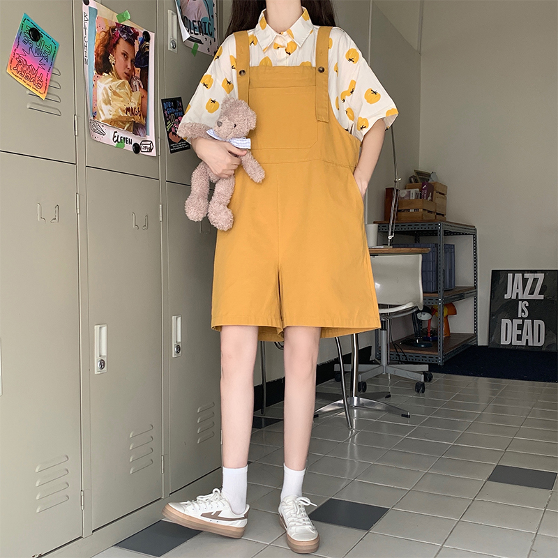 Japanese Retro Overall Shorts Set Summer New Academy Style Age-Reducing Loose Slimming Drawstring Overalls - Image 5