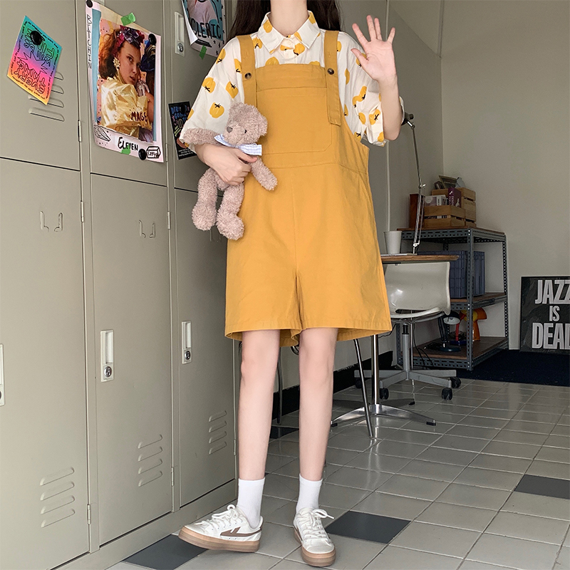 Japanese Retro Overall Shorts Set Summer New Academy Style Age-Reducing Loose Slimming Drawstring Overalls - Image 4