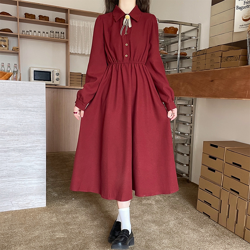 French Style Dress and Cat Embroidery Knit Vest Set