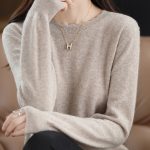 Women's Soft Lace Trim Round Neck Knit Top Long Sleeve Loose Fit Fall Winter Pullover