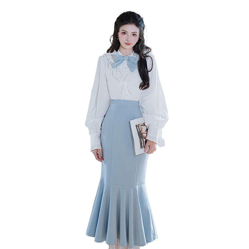 Ruffled Moonlight White Shirt and Mermaid Skirt Set - Image 5