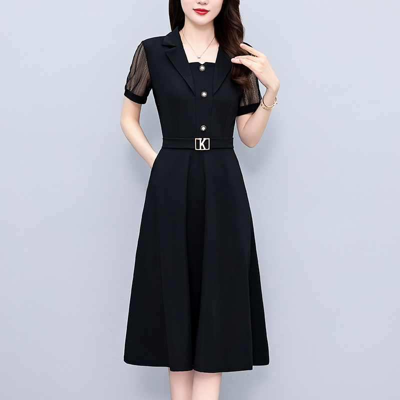 Plus Size Black Lace Short Sleeve Midi Dress for Women Summer Office Wear - Image 2