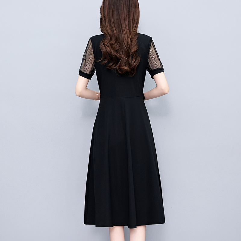 Plus Size Black Lace Short Sleeve Midi Dress for Women Summer Office Wear - Image 4