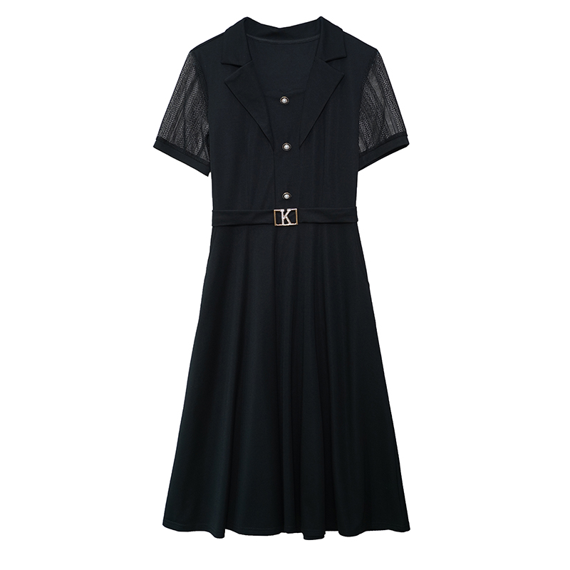 Plus Size Black Lace Short Sleeve Midi Dress for Women Summer Office Wear - Image 5