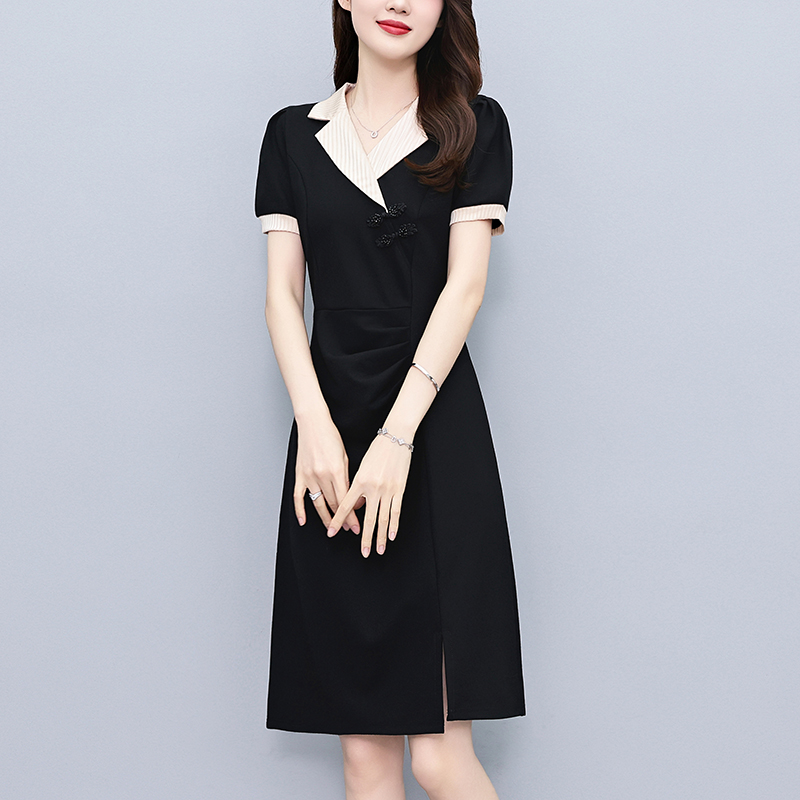 Striped Plus Size Short Sleeve A-Line Dress with Color Block - Image 3