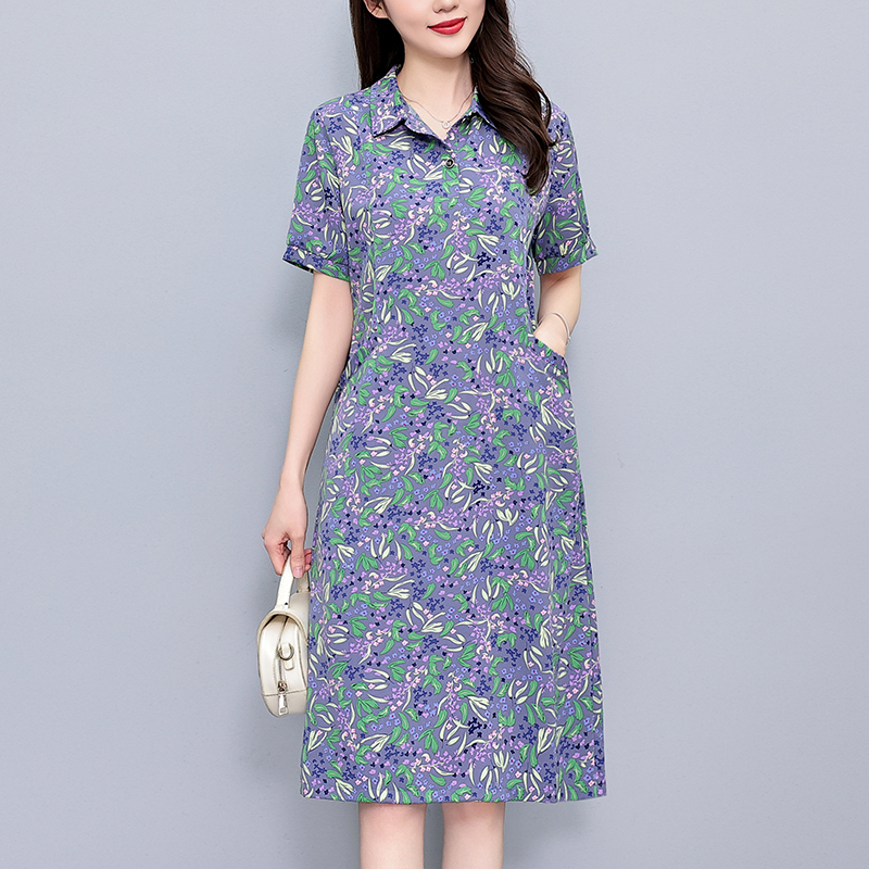 Plus Size Floral Print Short Sleeve A-Line Midi Dress Summer Loose Fit