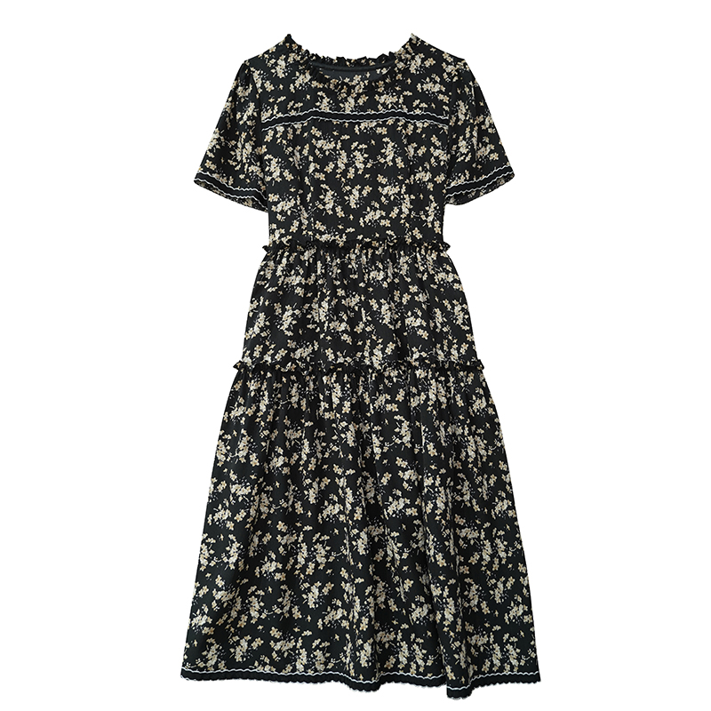 Plus Size Floral Midi Dress Short Sleeve Slim Fit Korean Commuter Summer 2025 - Image 5
