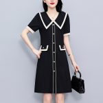 Fashionable Loose Slimming Color Block Plus Size Women's Short Sleeve Dress Summer New Style
