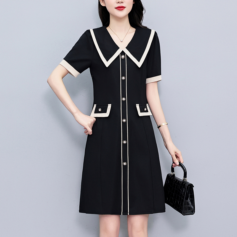 Fashionable Loose Slimming Color Block Plus Size Women's Short Sleeve Dress Summer New Style