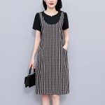 Plus Size Plaid Faux Two-Piece Short Sleeve A-Line Dress Summer