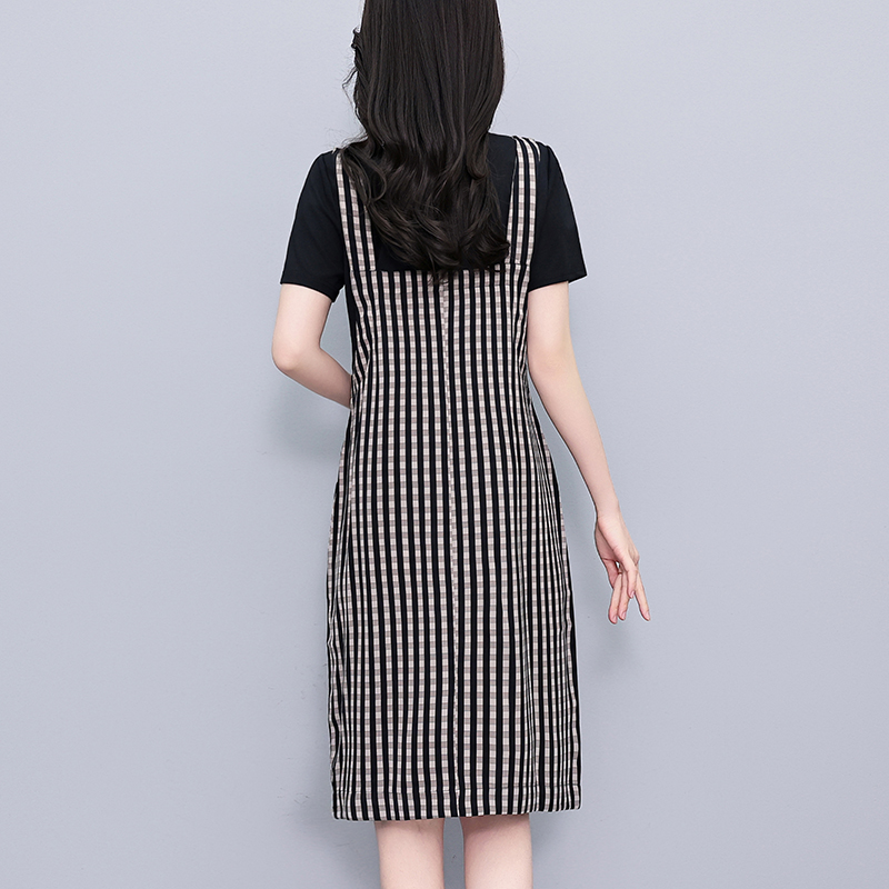 Plus Size Plaid Faux Two-Piece Short Sleeve A-Line Dress Summer - Image 4