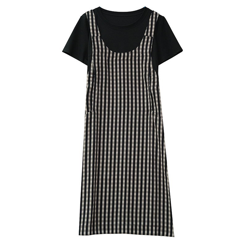 Plus Size Plaid Faux Two-Piece Short Sleeve A-Line Dress Summer - Image 5