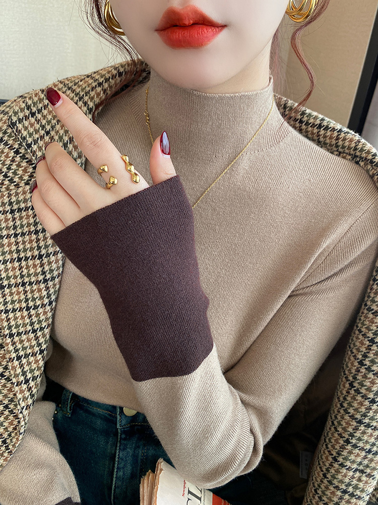 Women's Half Turtleneck Knit Sweater Fall Winter Long Sleeve Pullover Top