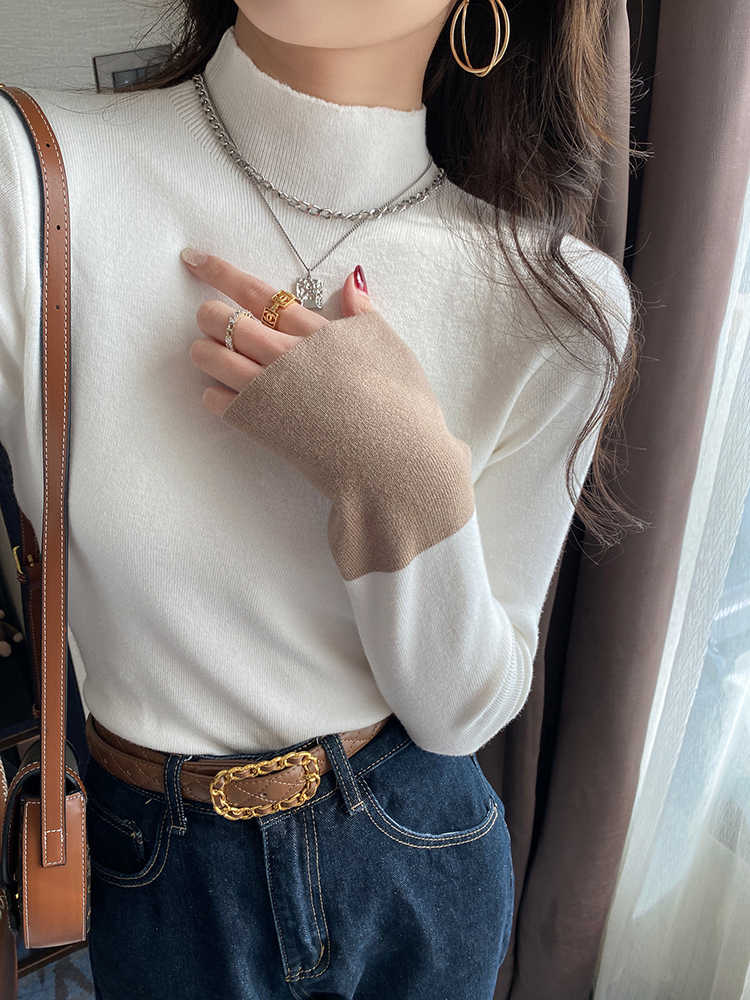 Women's Half Turtleneck Knit Sweater Fall Winter Long Sleeve Pullover Top - Image 2