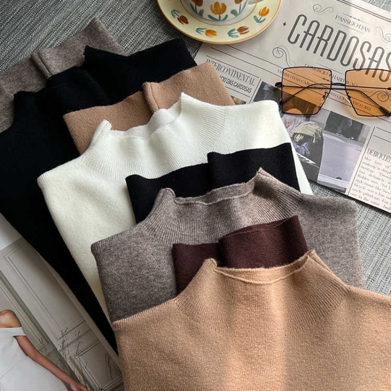Women's Half Turtleneck Knit Sweater Fall Winter Long Sleeve Pullover Top - Image 5