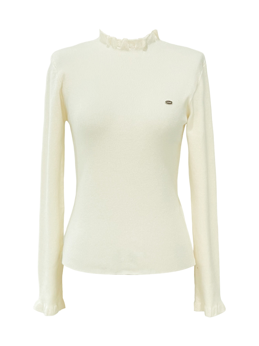 Women's French Style Ruffle Trim Half Turtleneck Knit Top Long Sleeve Pullover - Image 4