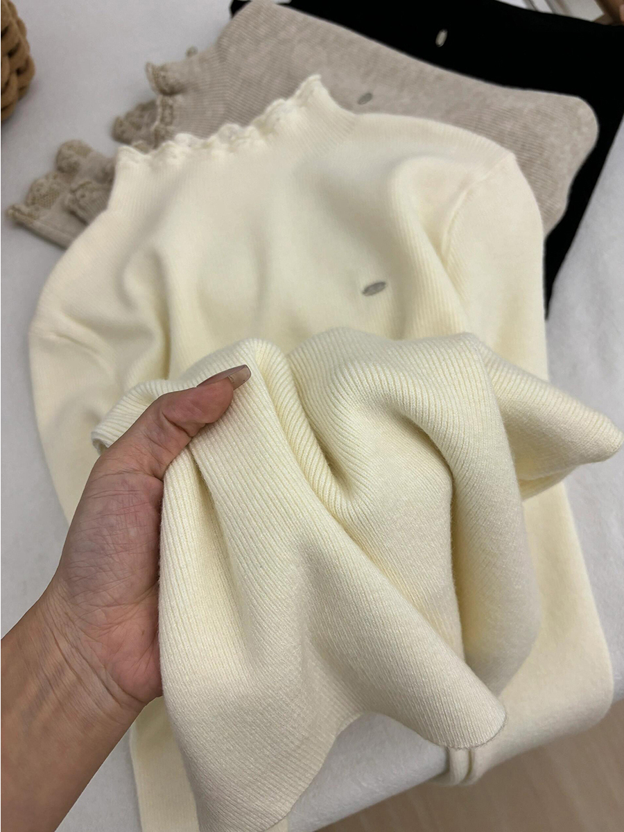 Women's French Style Ruffle Trim Half Turtleneck Knit Top Long Sleeve Pullover - Image 2
