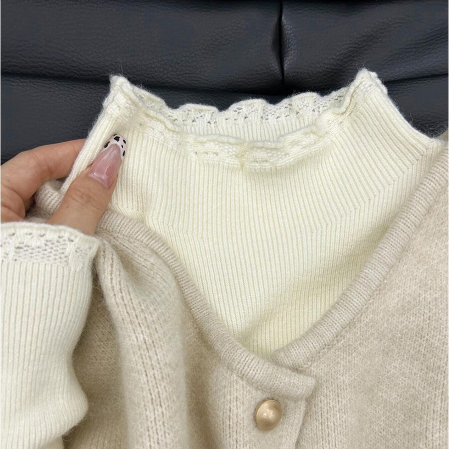 Women's French Style Ruffle Trim Half Turtleneck Knit Top Long Sleeve Pullover - Image 5