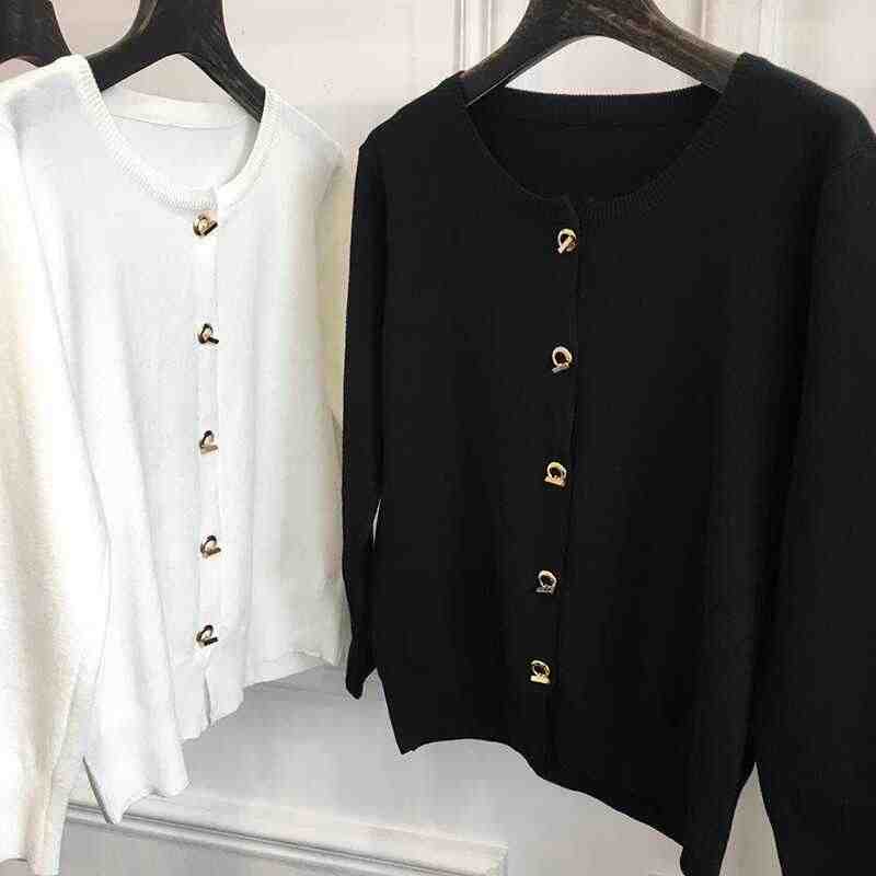 Women's French Style Knit Cardigan Short Round Neck Sweater Jacket