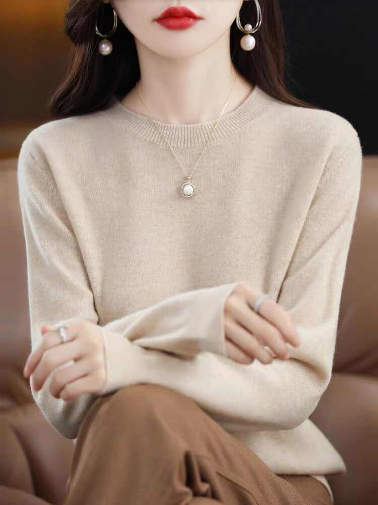 Women's Solid Crew Neck Knit Sweater 2026 Fall Winter Pullover