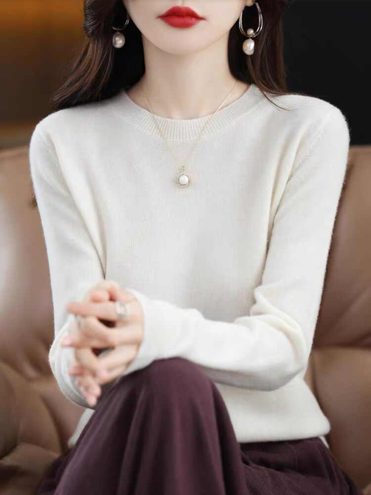 Women's Solid Crew Neck Knit Sweater 2026 Fall Winter Pullover - Image 2