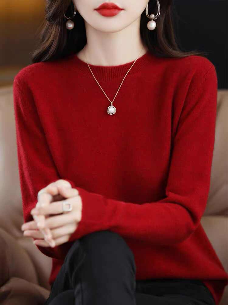 Women's Solid Crew Neck Knit Sweater 2026 Fall Winter Pullover - Image 3