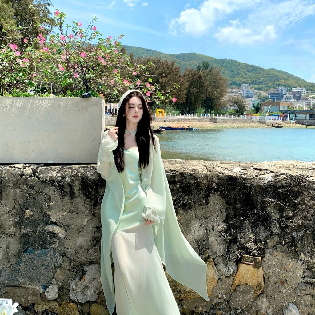 Green French Style Cami Dress Set Women Vacation Slim Two-Piece