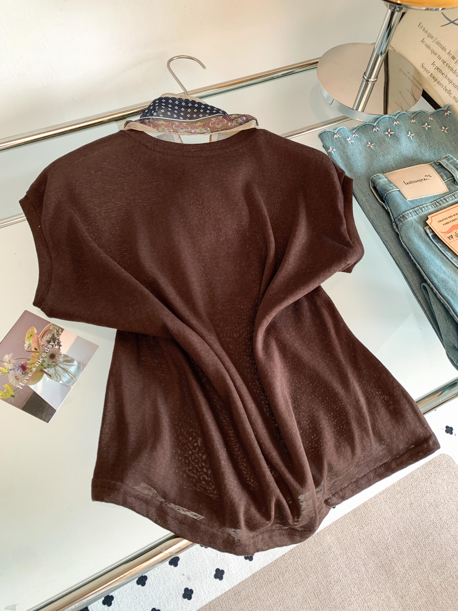 Women's Summer Horse Print Short Sleeve T-Shirt with Retro Silk Scarf Design - Image 4