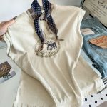Women's Summer Horse Print Short Sleeve T-Shirt with Retro Silk Scarf Design
