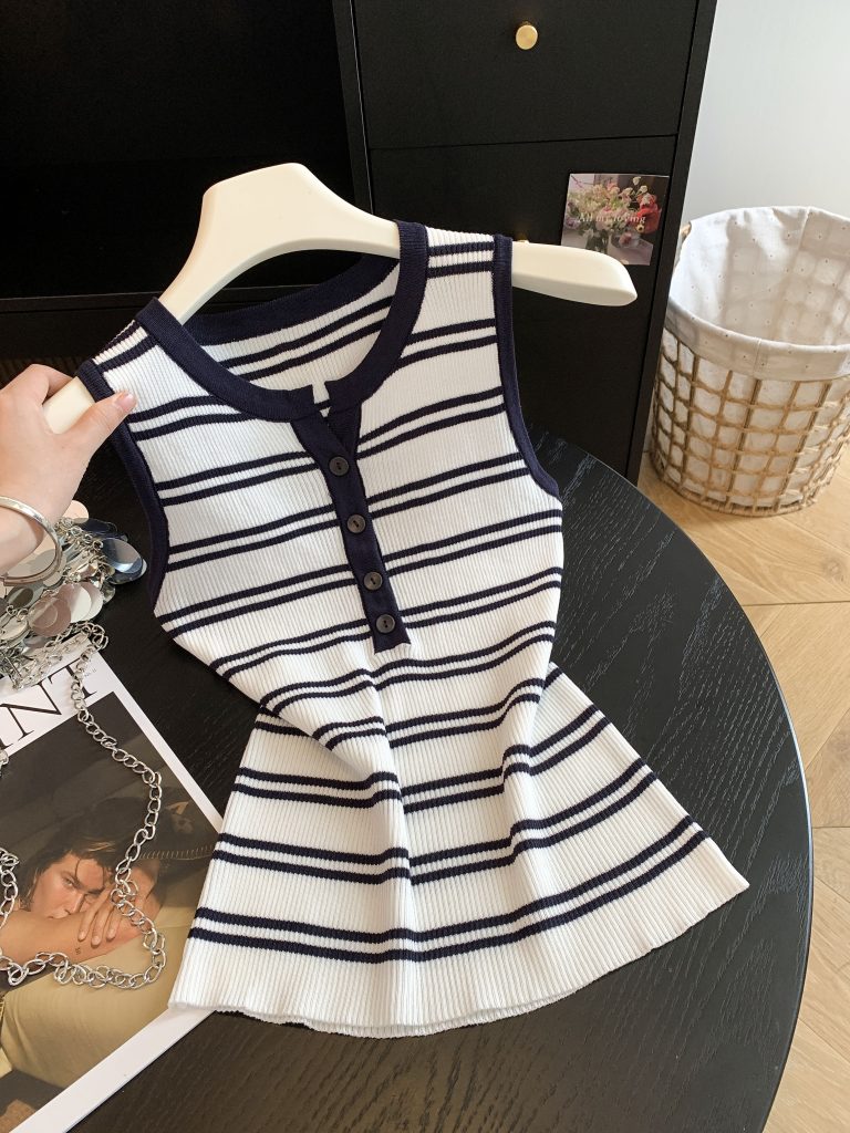 Korean Striped Knit Camisole Tank Top for Women Summer New Slimming Sleeveless Base Layer