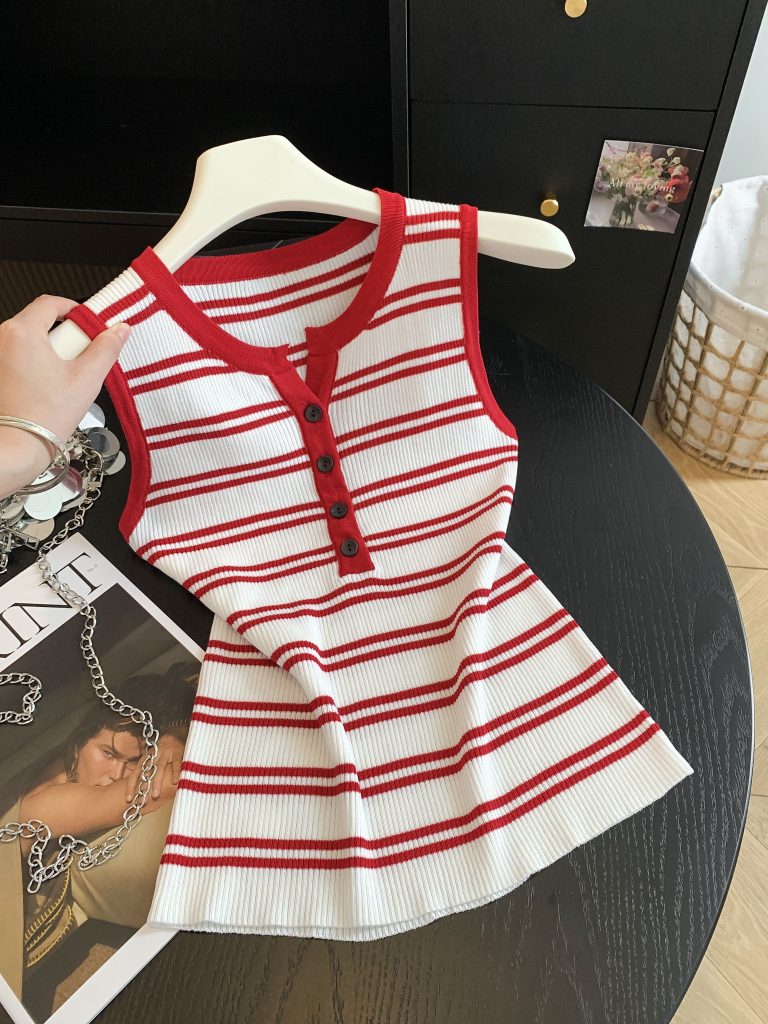 Korean Striped Knit Camisole Tank Top for Women Summer Slim Fit Sleeveless Base Layer