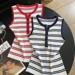 Korean Striped Knit Camisole Tank Top for Women Summer New Slim Fit Sleeveless Base Layer