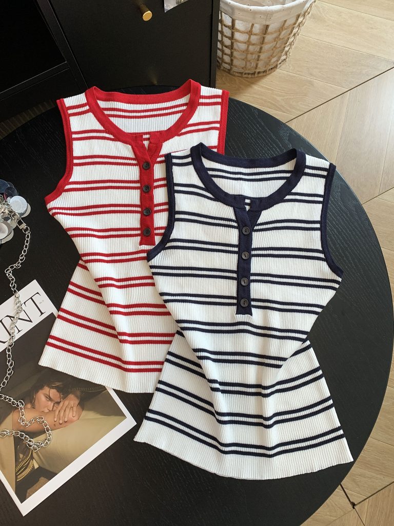 Korean Striped Knit Camisole Tank Top for Women Summer New Slim Fit Sleeveless Base Layer
